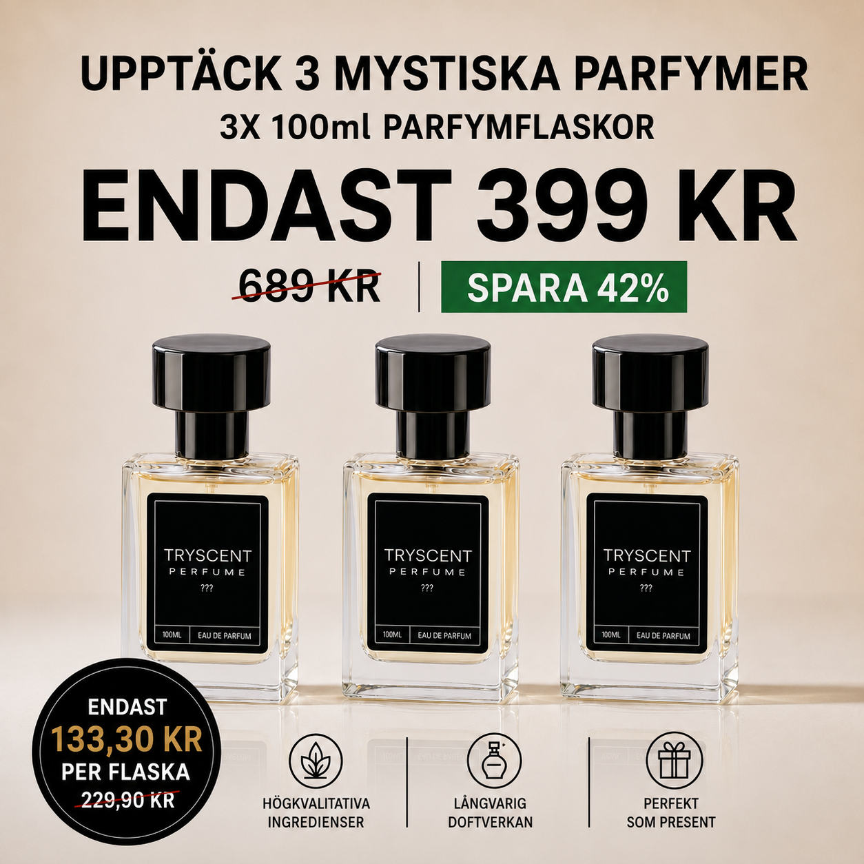 Mystiska Parfymer – 3X 100ml Parfymflaskor