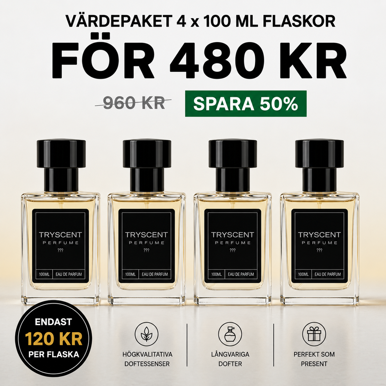 4 × 100 ml Mystikparfymflaskor