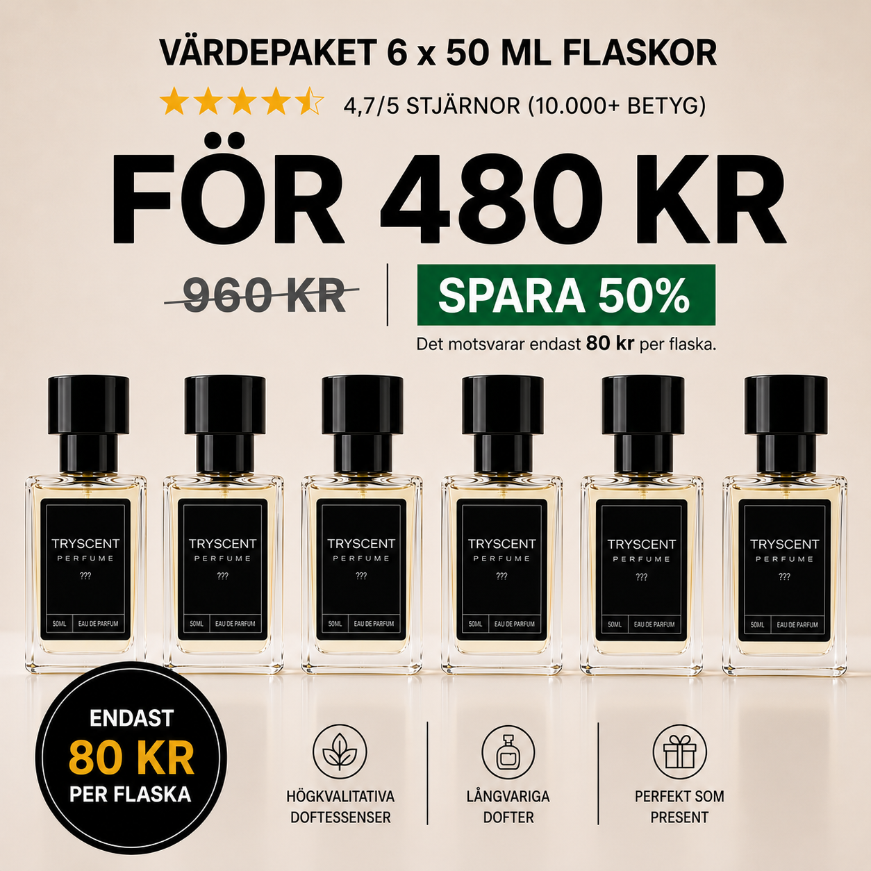 6 × 50 ml Mystikparfymflaskor