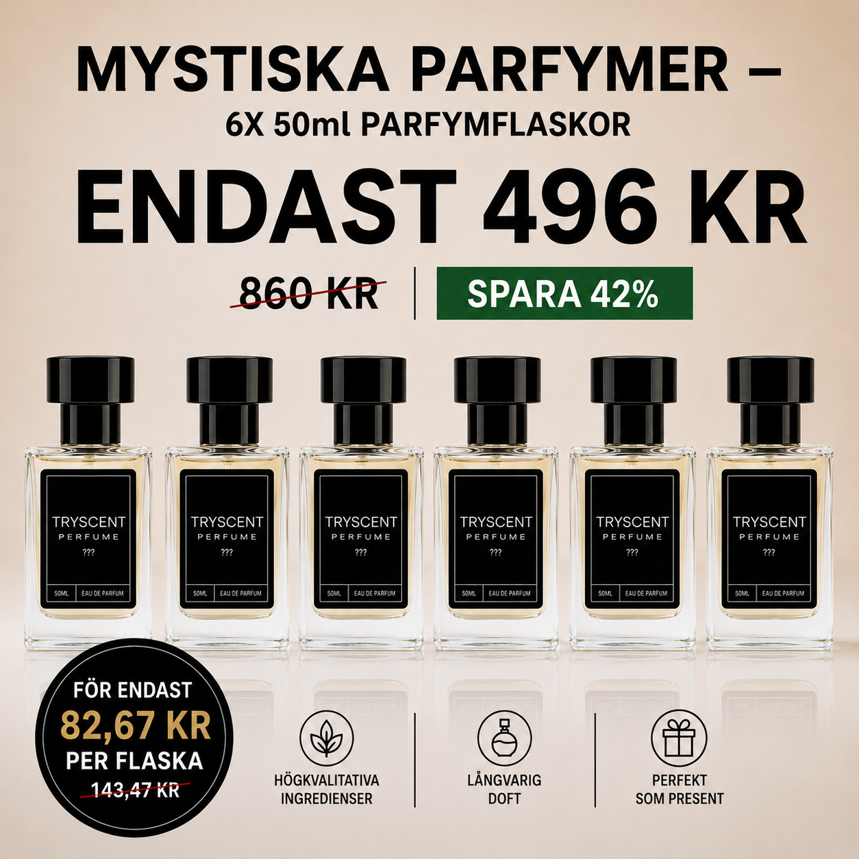 Mystiske parfumer – 6 stk. 50 ml parfumeflasker