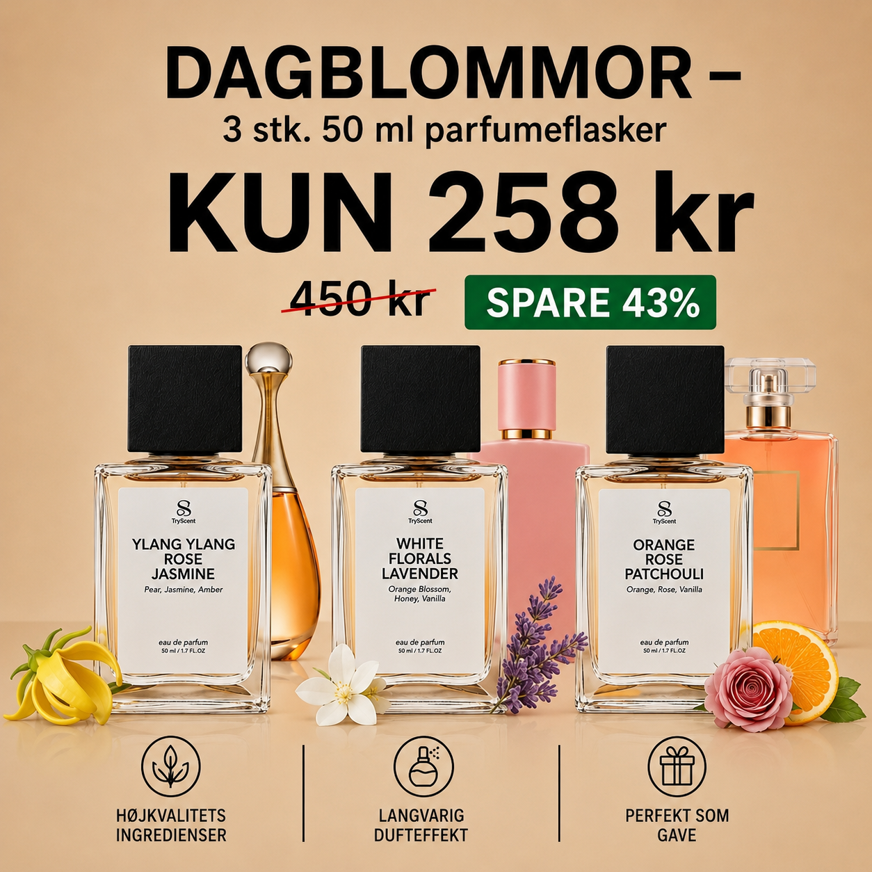 Dagliljer – 3 x 50 ml parfymeflasker